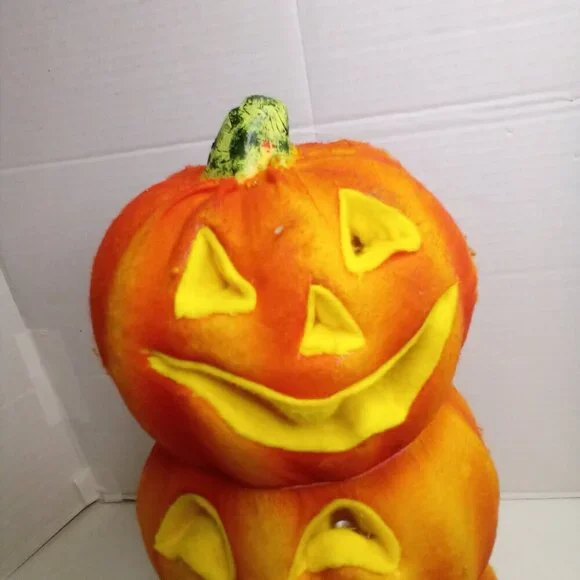 Vintage 3 Tier Jack O Lantern Pumpkin Felt Covered Blow Mold Halloween 18" Works - Picture 3 of 13